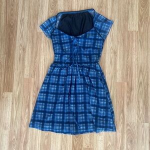 Blue Mesh Plaid Dress